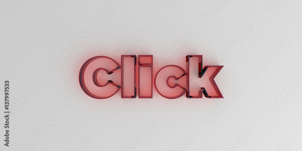 Click - Red glass text on white background - 3D rendered royalty free stock image. Click - Red glass text on white background - 3D rendered royalty free stock image.