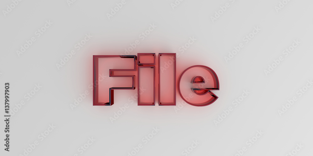 File - Red glass text on white background - 3D rendered royalty free stock image. File - Red glass text on white background - 3D rendered royalty free stock image.