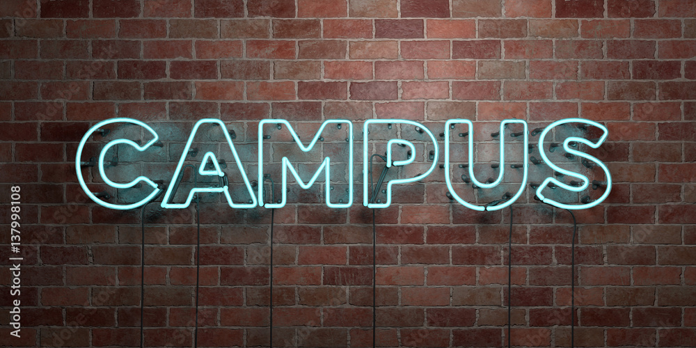Obraz premium CAMPUS - fluorescent Neon tube Sign on brickwork - Front view - 3D rendered royalty free stock picture. Can be used for online banner ads and direct mailers..