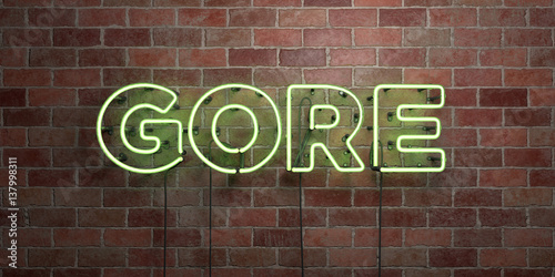 GORE - fluorescent Neon tube Sign on brickwork - Front view - 3D rendered royalty free stock picture. Can be used for online banner ads and direct mailers.. © Chris Titze Imaging