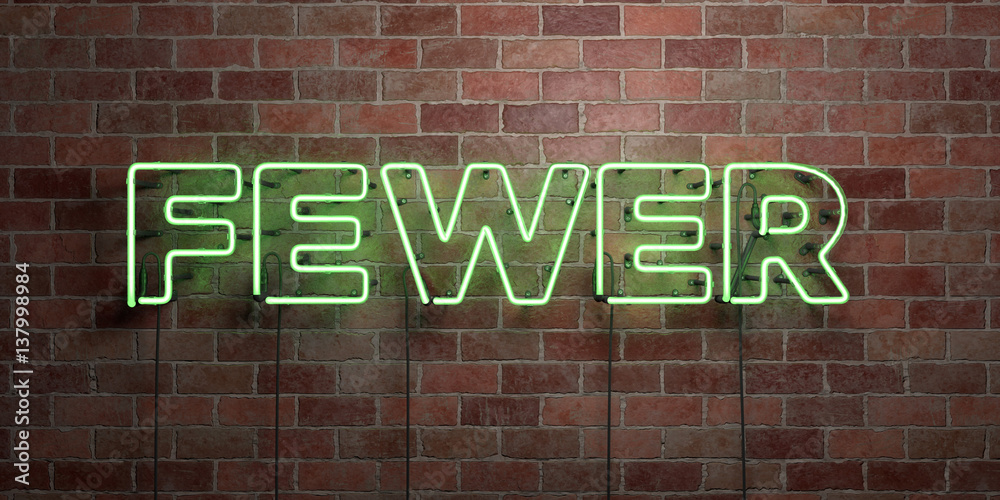 Fototapeta premium FEWER - fluorescent Neon tube Sign on brickwork - Front view - 3D rendered royalty free stock picture. Can be used for online banner ads and direct mailers..