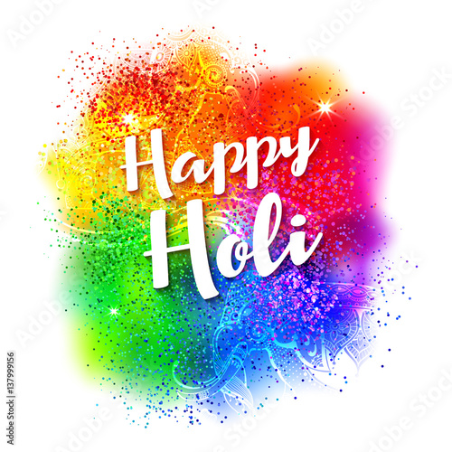 Happy Holi background with dye. Indian spring festival of colors. Vector illustration