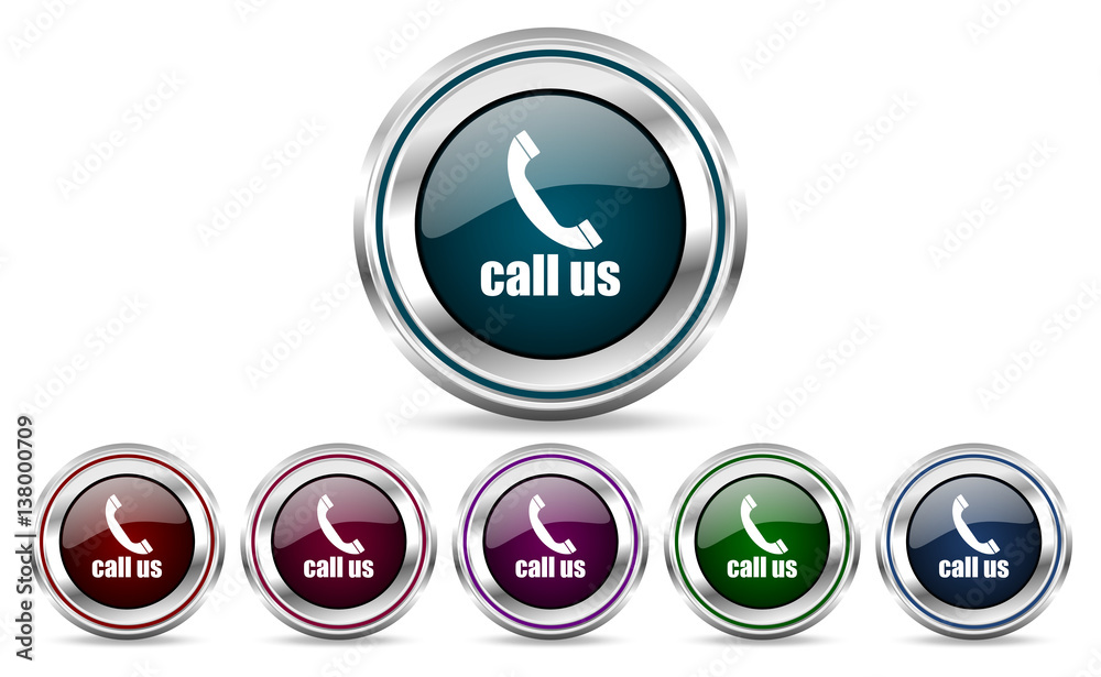 Call us silver metallic web and mobile phone set of vector icons isolated on white background in eps 10. Call us silver metallic web and mobile phone set of vector icons isolated on white background in eps 10.