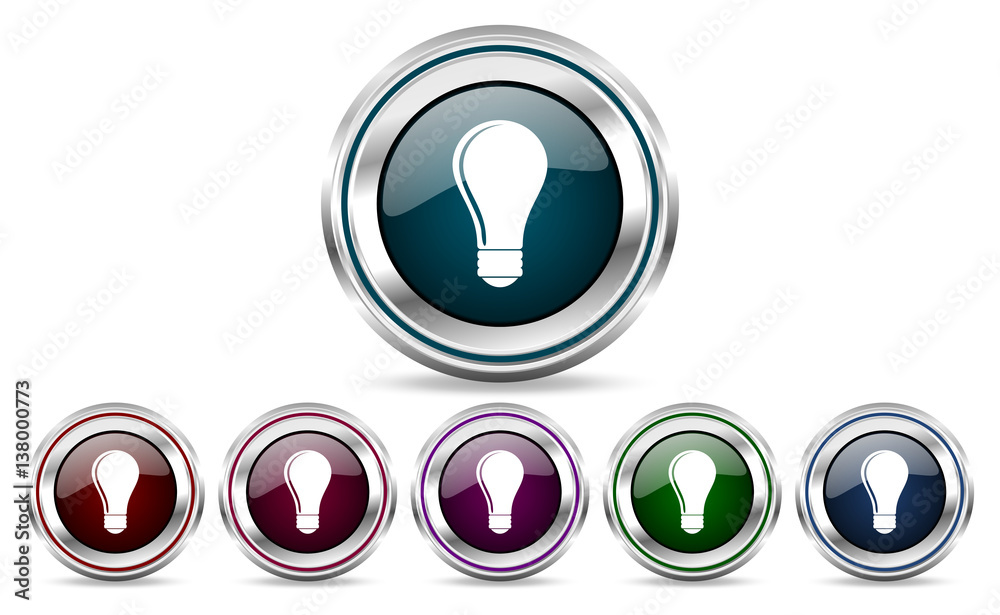 Bulb silver metallic web and mobile phone set of vector icons isolated on white background in eps 10. Bulb silver metallic web and mobile phone set of vector icons isolated on white background in eps 10.