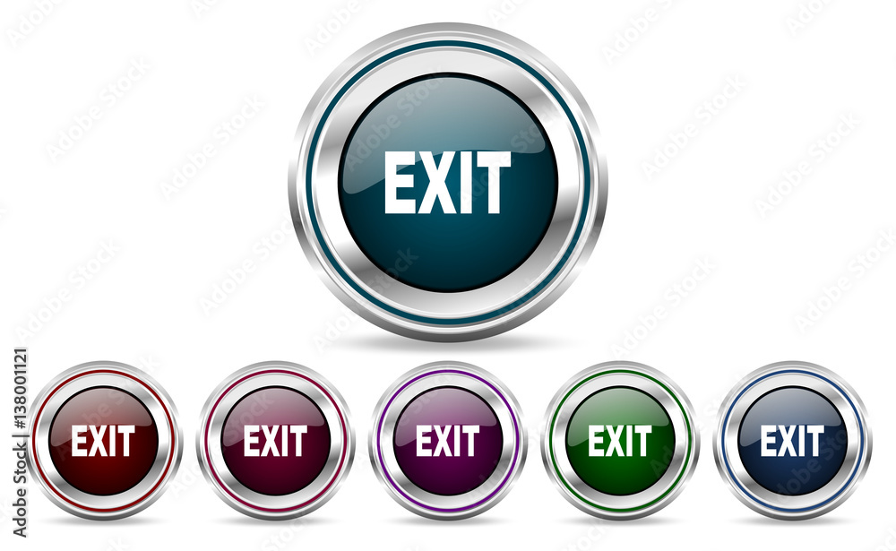 Exit silver metallic web and mobile phone set of vector icons isolated on white background in eps 10. Exit silver metallic web and mobile phone set of vector icons isolated on white background in eps 10.