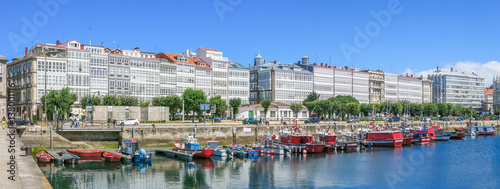 Docked boats in A Coruna harbour, Galicia, northern Spain photo