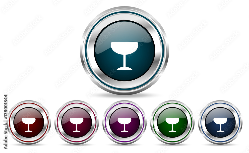 Alcohol silver metallic web and mobile phone set of vector icons isolated on white background in eps 10. Alcohol silver metallic web and mobile phone set of vector icons isolated on white background in eps 10.