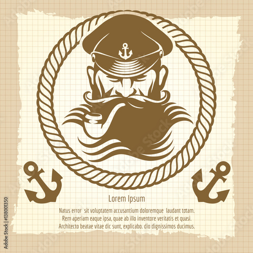 Vintage poster with captain and ancor design. Vector illustration