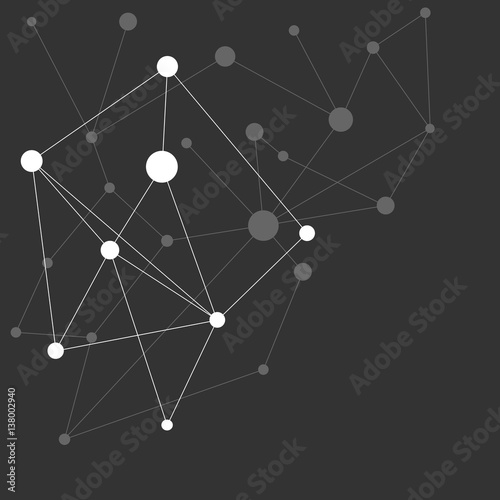 Polygonal abstract background, technology design. Dots and line vector illustration on black background.