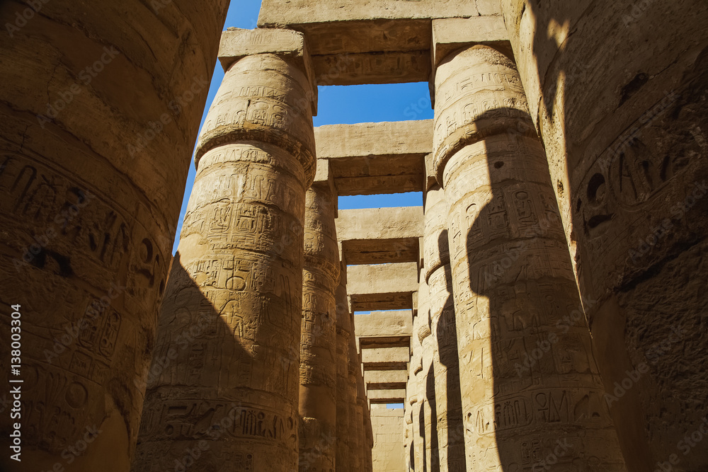 Ancient Karnak Temple in Luxor, Egypt. Photo shot in 2017. Horizontal colour image. Ancient Karnak Temple in Luxor, Egypt. Photo shot in 2017. Horizontal colour image.