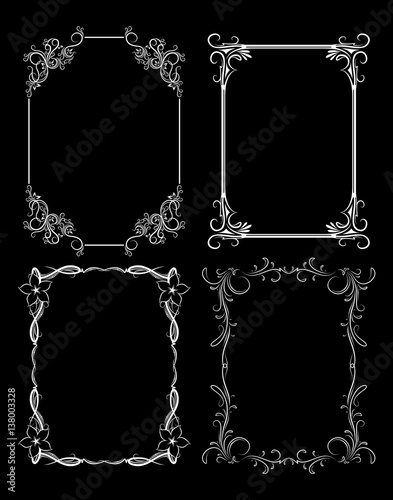 Set of four decorative vintage vector frames on a black background.