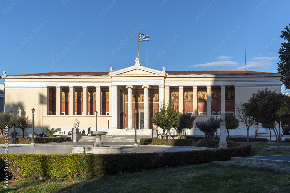 Naklejka premium Sunset view of University of Athens, Attica, Greece