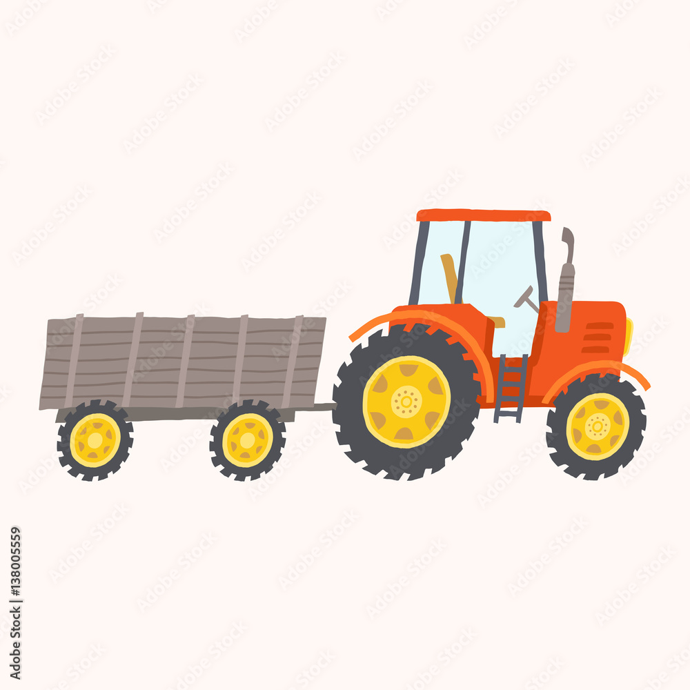 Obraz premium Red tractor with trailer. Toy tractor.