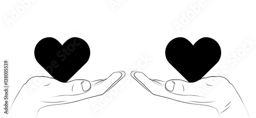 due mani che tengono un cuore nero disegno vettoriale photo