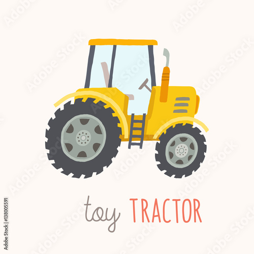 Funny cartoon yellow tractor.