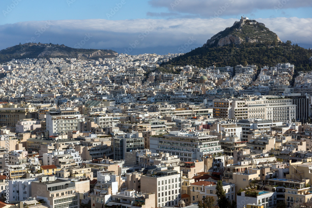 Amazing panorama from Acropolis to city of Athens, Attica, Greece