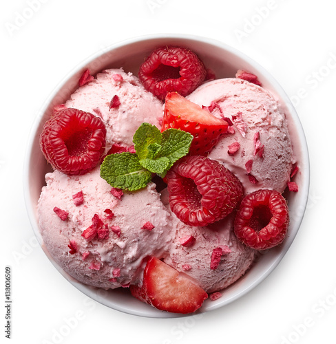 Bowl of strawberry ice cream photo