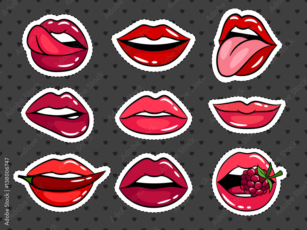 Female lips stickers set