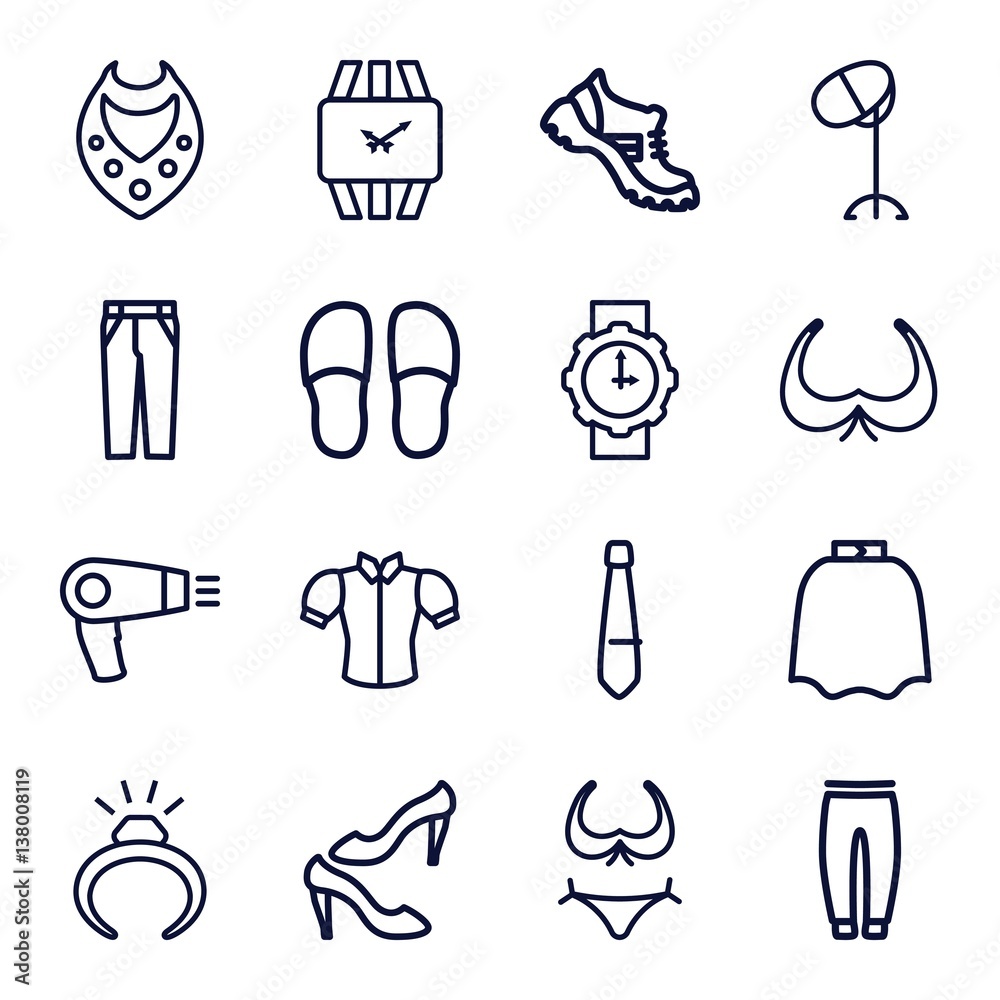 Set of 16 fashion outline icons Set of 16 fashion outline icons