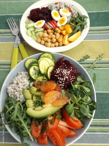Buddha Bowl. The concept of a healthy vegetarian diet. Two different variants