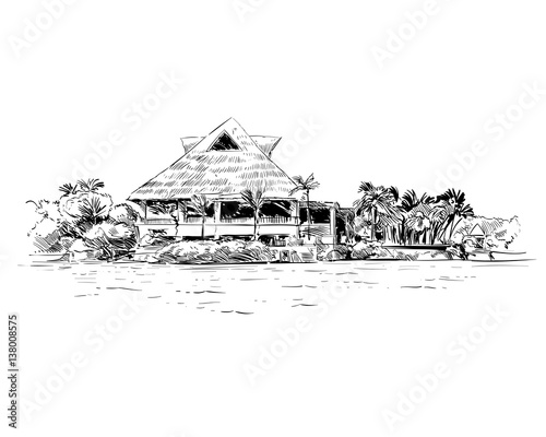 Mexico. Xel-Ha park. Hand drawn vector illustration.