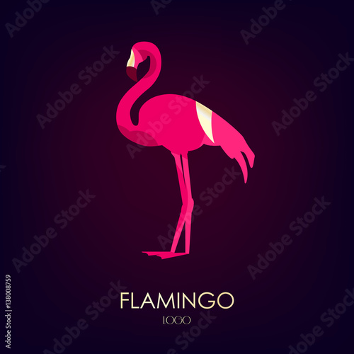 Flamingo vector icon on dark background. Logo. Flat design.