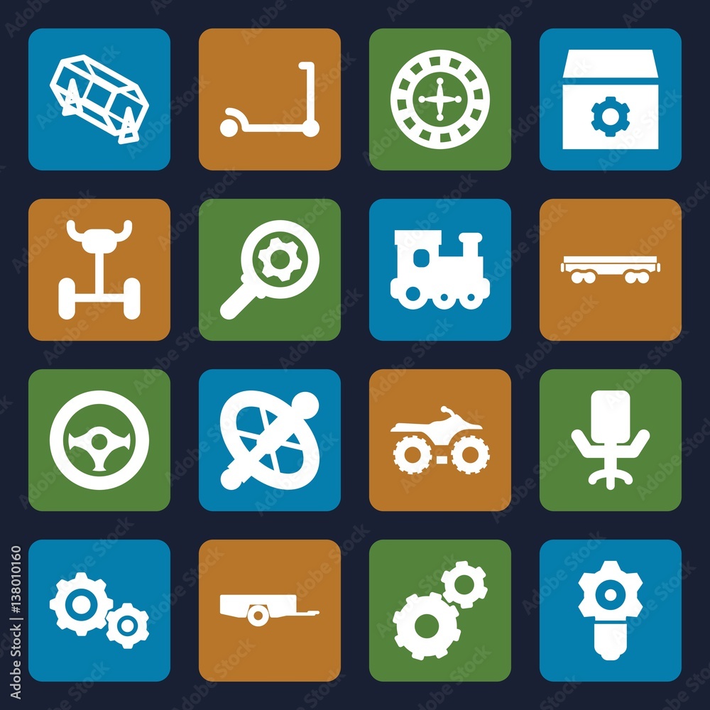 Set of 16 wheel filled icons Set of 16 wheel filled icons