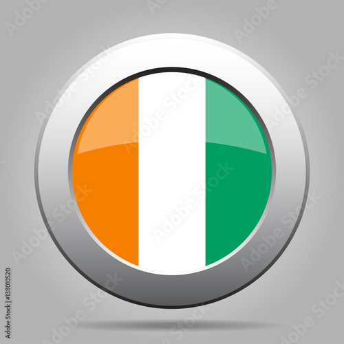 flag of Ivory Coast, shiny metal gray round button