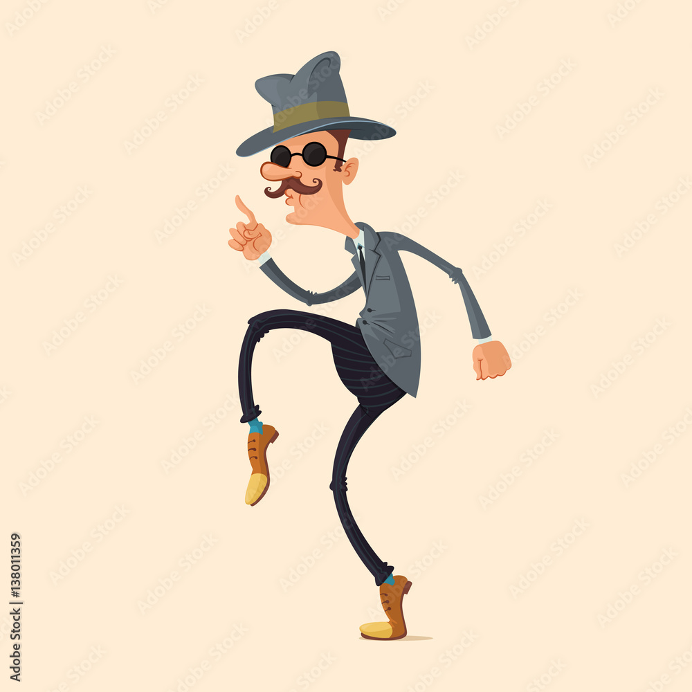 Ταπετσαρία spy in fedora hat and sunglasses sneaking on tiptoe