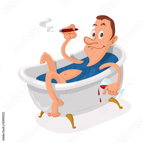 Man with cigar relaxing in a bathtub