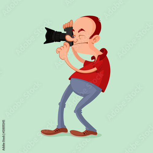 Photographer with camera catch the moment. Vector cartoon.