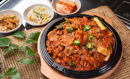 jeyuk bokkeum. stir-fried spicy pork.