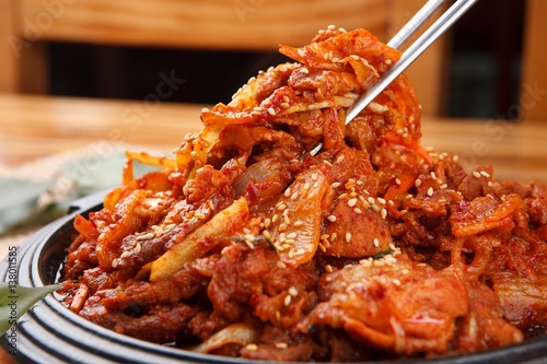 jeyuk bokkeum. stir-fried spicy pork.