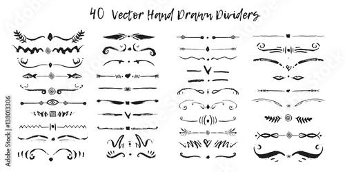 Set of handdrawn divide borders in ink. Swirls and dividers for design. Vector Black stylish border