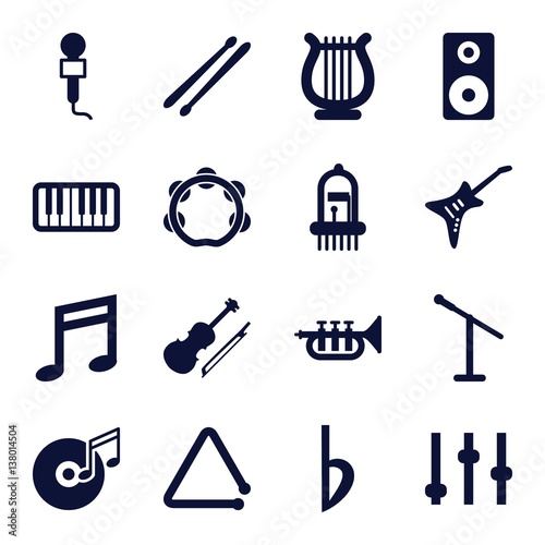 Set of 16 musical filled icons
