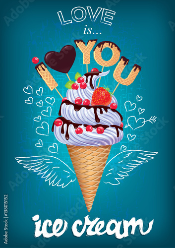 Love is ice cream poster with sign