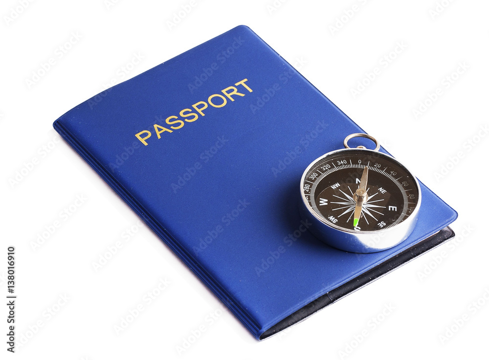 Passport and compass isolated on white background Passport and compass isolated on white background