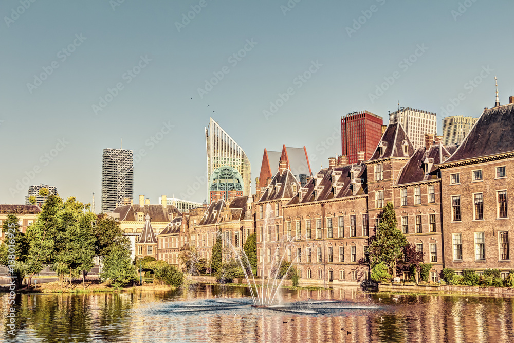 Binnenhof Palace and the skyline The Hague in the Netherlands