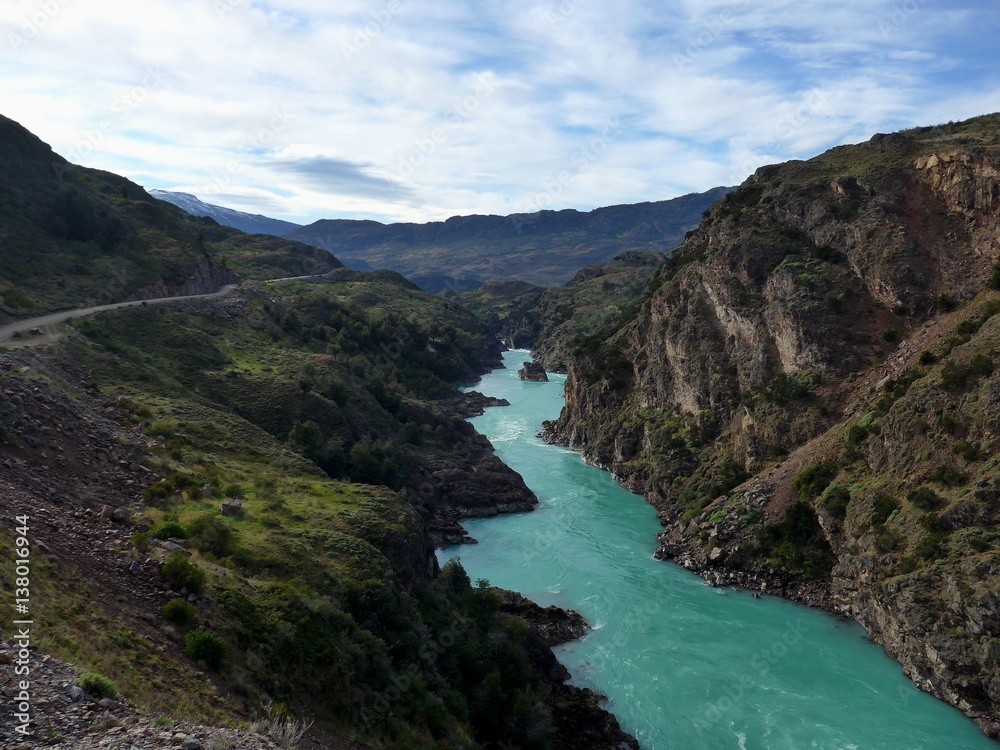 The beautiful Rio Chochran carving out a path through the Patagonian mountains. 