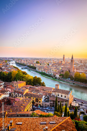 Quadro su tela Beautiful sunset aerial view of  Verona, Veneto region, Italy.