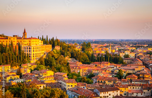 Beautiful sunset aerial view of  Verona, Veneto region, Italy. © Olena Zn