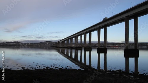 Dundee waterfront and Tay Road Bridge at dawn Scotland