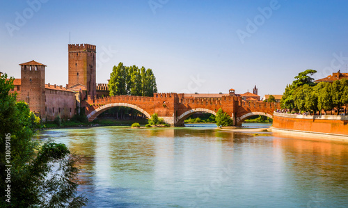 Bridge Ponte Scaligero built in 14th century  in Verona, Veneto region, Italy. photo