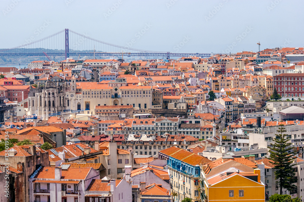 Panoramic view from the viewpoint of the Graça district in Lisbon, Portugal