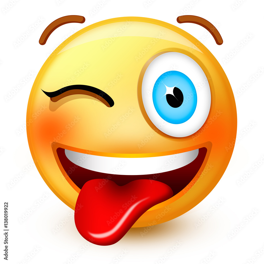Cute smiley-face emoticon or 3d smiley emoji with stuck-out tongue ...