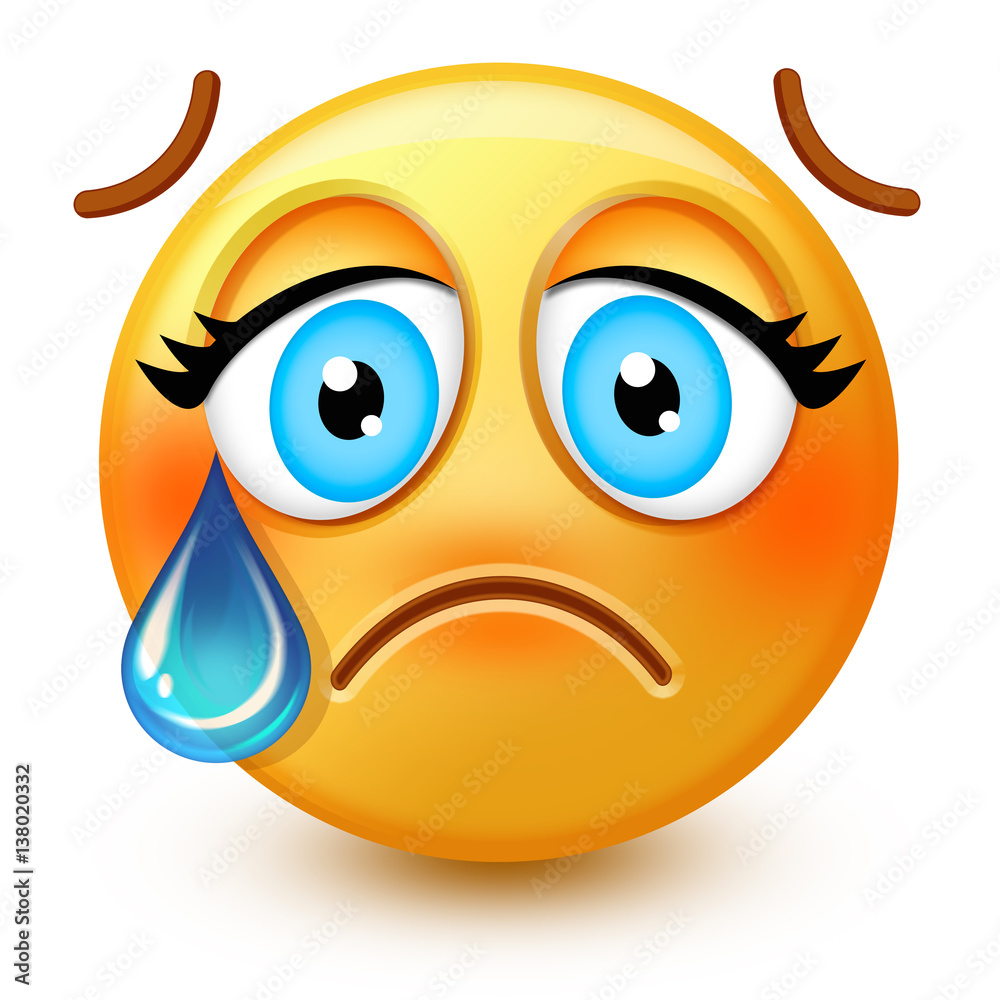 Cute crying-face emoticon or 3d sad emoji with a single tear ...