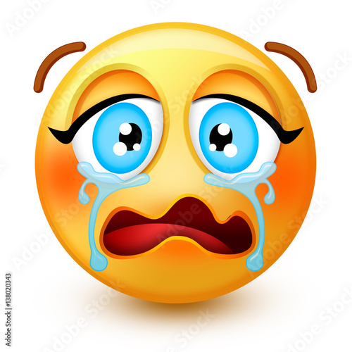 Cute loudly crying-face emoticon or 3d desperate emoji, with tears streaming down both cheeks. It shows sadness, hurt, inconsolable pain and upset. photo