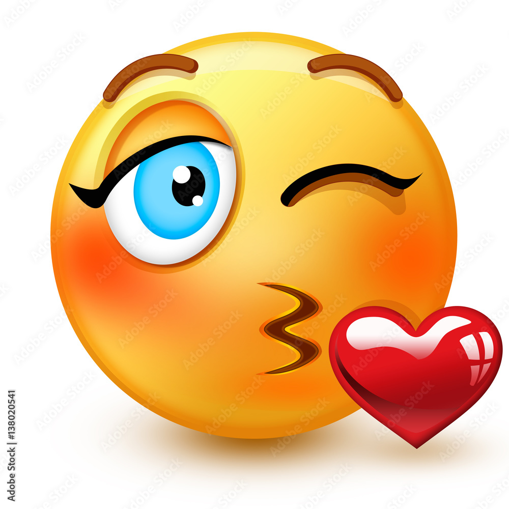 Cute kissing-face emoticon or 3d throwing a kiss-emoji that shows ...
