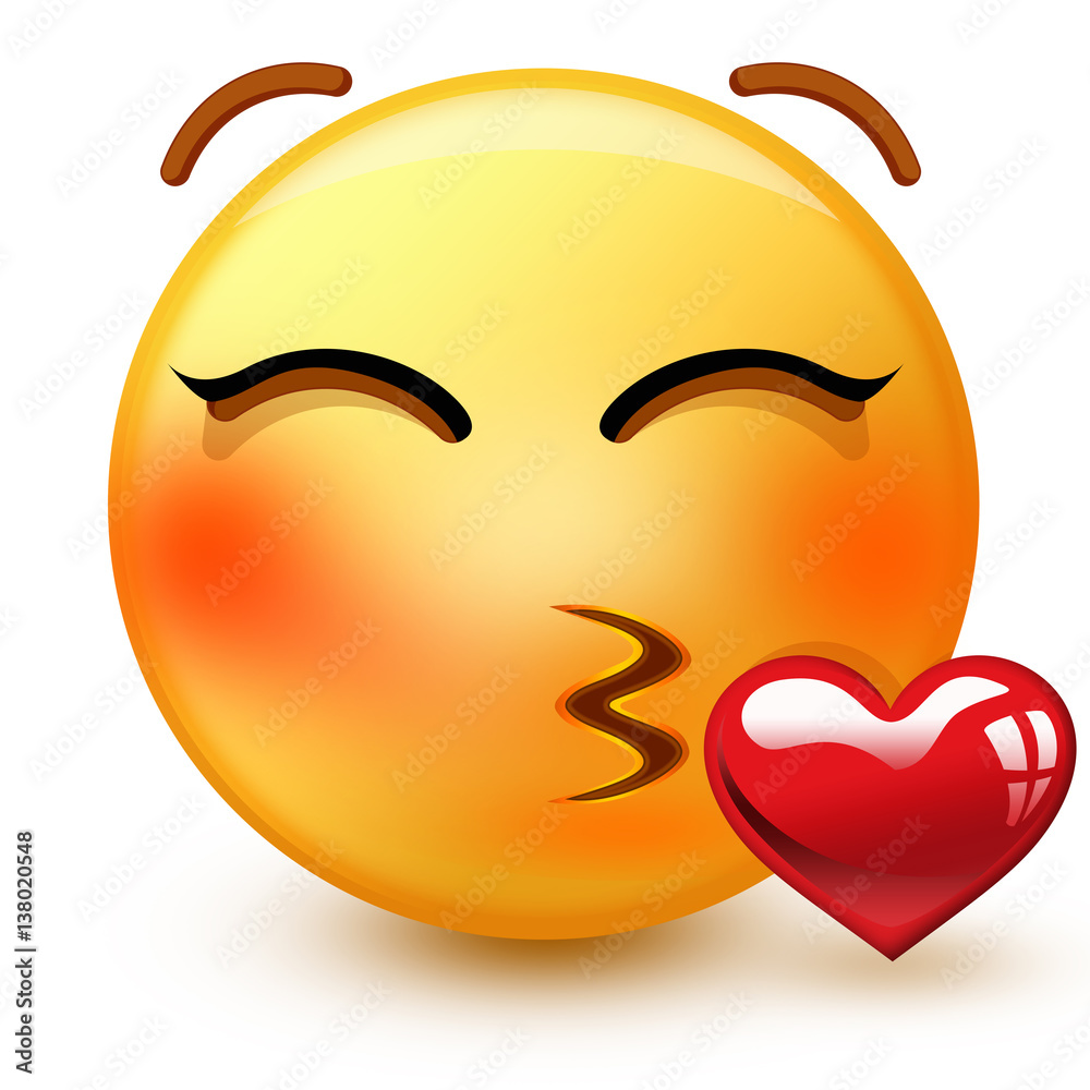 Cute kissing face emoticon or 3d very romantic emoji throwing a ...