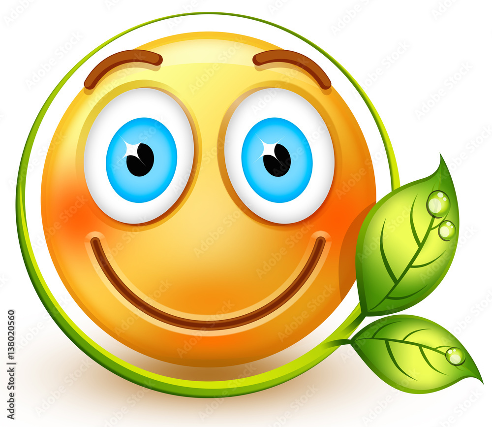 tabe Tilskynde campingvogn Happy eco-friendly emoticon or 3d smiley emoji, which shows respect for  nature and love for green energy. Stock Illustration | Adobe Stock